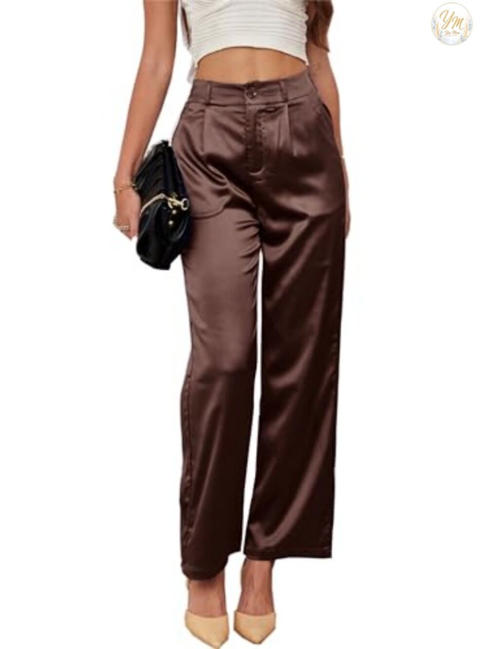 Wide Leg Satin Pants High Rise Pleated Trouser Evening Dressy Pants